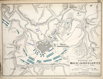 Map of the Battle of Malo-Jaroslawitz, published by William Blackwood and Sons, Edinburgh and London, 1848 by Alexander Keith Johnston